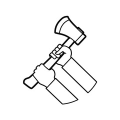 hands holding axe fire tool vector icon illustration