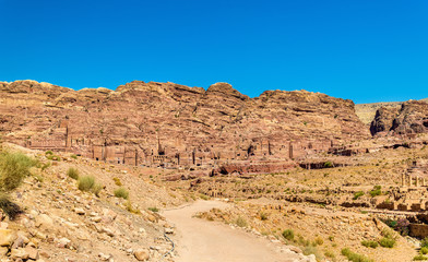 Fototapeta na wymiar View of the Royal Tombs at Petra, UNESCO world heritage site