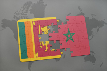 puzzle with the national flag of sri lanka and morocco on a world map