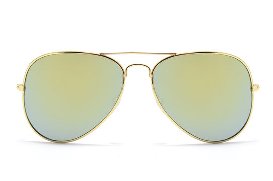 Sunglasses in an iron frame with green glass isolated on white