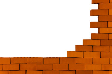 Obraz premium Unfinished brick wall. A piece of a brick wall on a white background.