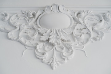 Luxury white wall design bas-relief with stucco mouldings roccoco element