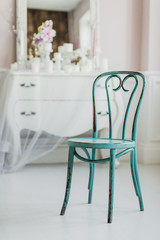 Vintage dirty wooden green elegant chair