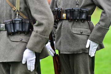 Soldiers in uniforms during military reenactment