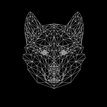 Vector wolf thin line style. Wolf low poly design illustration. Abstract mammal animal. Dog face silhouette for printing on t-shirts.
