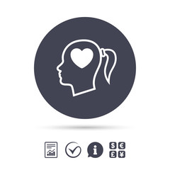 Head with heart sign icon. Female woman head.