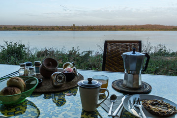 Breakfast over the Niger River in Niger, Africa 