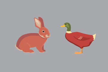 Cartoon Vector Illustration Set of Farm Animals isolated on White