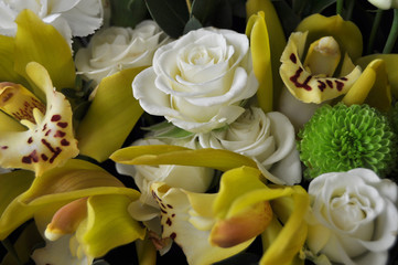 Naklejka na ściany i meble Elements of a bouquet of beautiful flowers close-up