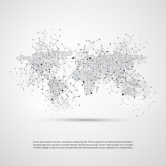 Fototapeta na wymiar Cloud Computing and Networks with World Map - Abstract Global Digital Network Connections, Technology Concept Background, Creative Design Element Template with Transparent Geometric Grey Wire Mesh