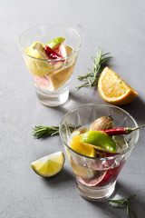 Summer soft drink with orange and lime
