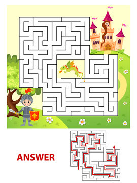 Help Knight Find Path To Princess. Labyrinth. Maze Game For Kids