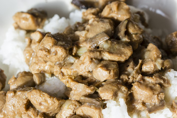 Soya-bean stew with rice in detail.