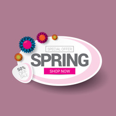 Spring sale label with beautiful flowers