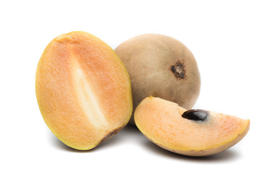 fresh sapodilla fruit isolated on white background
