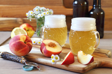 Light fruit craft beer and fruits
