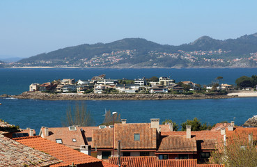 view of A island with mansions in Vigo, Galicia Spain