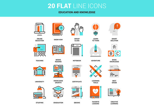 20 Line Art Online Education and Knowledge Icons