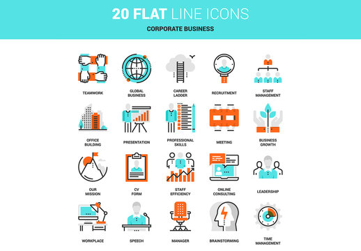  20 Line Art Corporate Business Icons