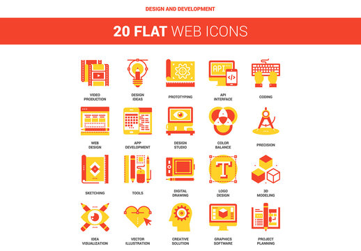 20 Red and Yellow Design and Development Icons 2