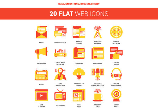 20 Red and Yellow Communication and Connectivity Icons