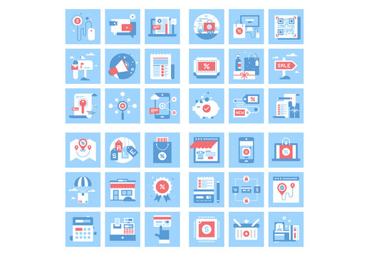 36 Square Blue and Red Icons