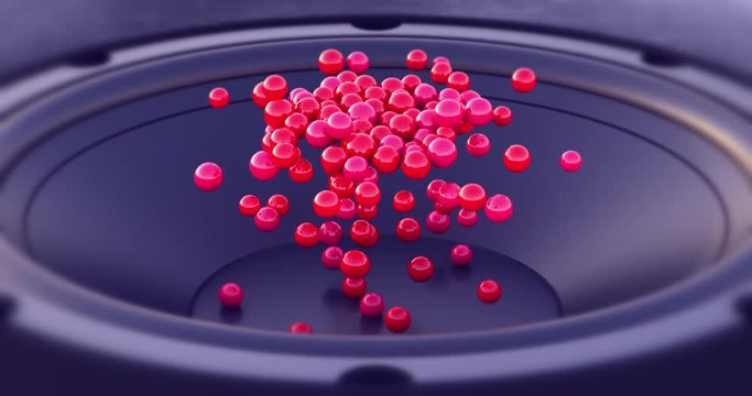 Jumping Shiny Balls On Moving Subwoofer - Slow Motion CG Animation