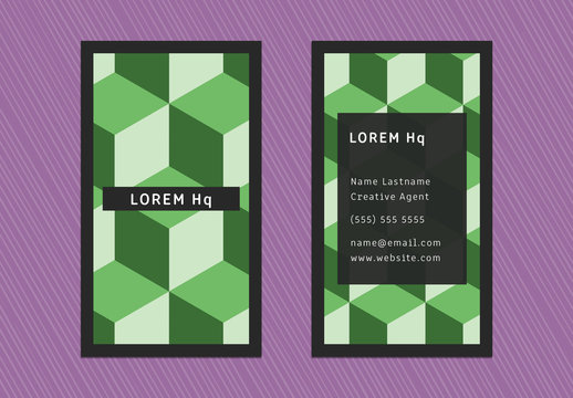 One Vertical Green and Black Business Card 