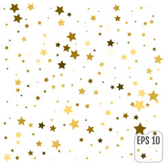 Gold Yellow Starry Background. Vector Confetti Star Background Pattern. Starlight Night.  Golden Starlit Card. Confetti Fall Chaotic Decor.