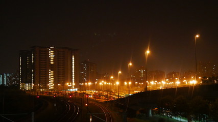 Fototapeta na wymiar Night lights in Kuala Lumpur, Malaysia Approaching the city of Kuala Lumpur just before daybreak.
