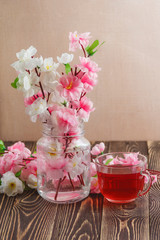 spring bouquet of flowers on wooden background