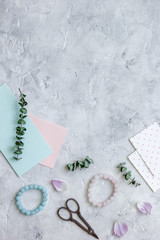 cards and envelopes in holiday concept on gray background top view mockup
