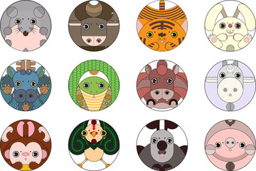 Chinese zodiac set，colored