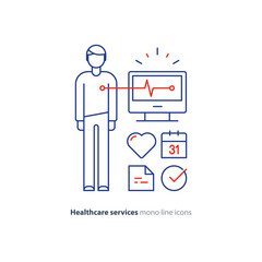 Heart test line icon, electrocardiogram monitor logo, cardiology examination