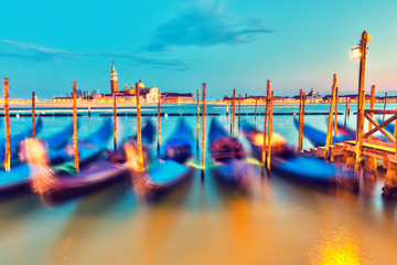 Gondolas in Venice at night