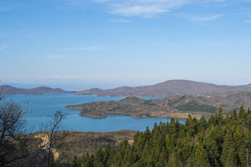 Fototapeta na wymiar Plastira Lake. Greece. Panoramic view. Beautiful landscape.