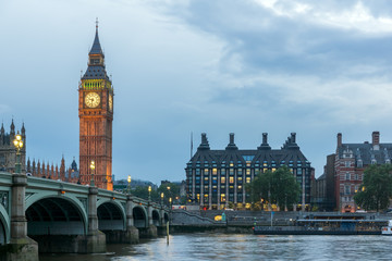 Fototapeta na wymiar LONDON, ENGLAND - JUNE 16 2016: Houses of Parliament with Big Ben and Westminster bridge, London, England, Great Britain