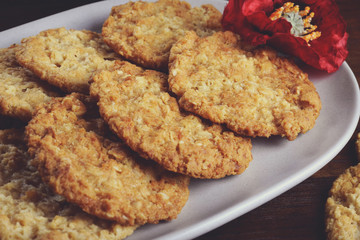Australian army slouch hat and traditional Anzac biscuits