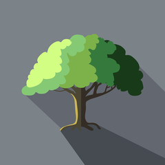 tree icon vector with long flat shadows or shade, landscaping or lawn service design, outdoor parks and nature symbol in minimalist style