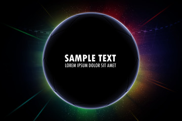 Glowing soccer ball on a football field with flares and lights. 3d render