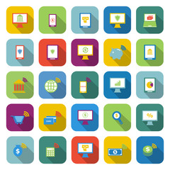 Online banking color icons with long shadow