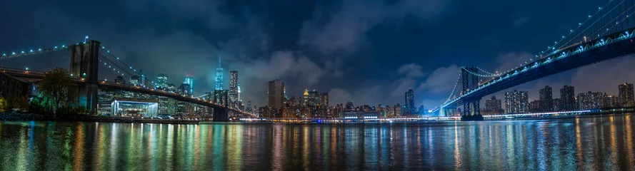 Papier Peint photo autocollant Brooklyn Bridge Panorama de Manhattan la nuit