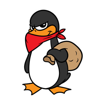 Cartoon Penguin Thief or Bandit Vector Illustration