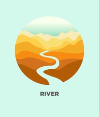 Desert river canyon landscape vector isolated icon for travel journey