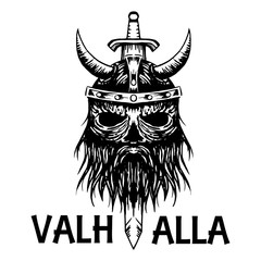 Valhalla symbol of Scandinavian ancient Viking head vector icon - obrazy, fototapety, plakaty