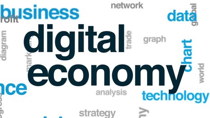 Digital economy animated word cloud, text design animation.