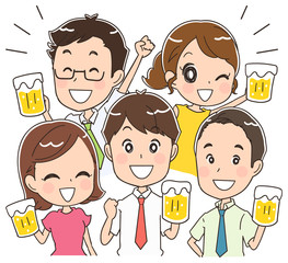ビールで乾杯する楽しそうなビジネスマンのイラスト Wall Mural よぴんこ Yopinco