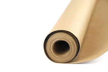 brown wrapping paper roll isolated on white background