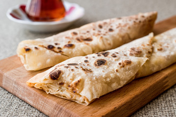 Turkish Gozleme with tea.