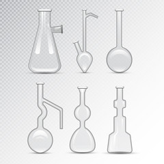 Chemical laboratory 3d lab flask glassware tube liquid biotechnology analysis and medical scientific equipment vector illustration.